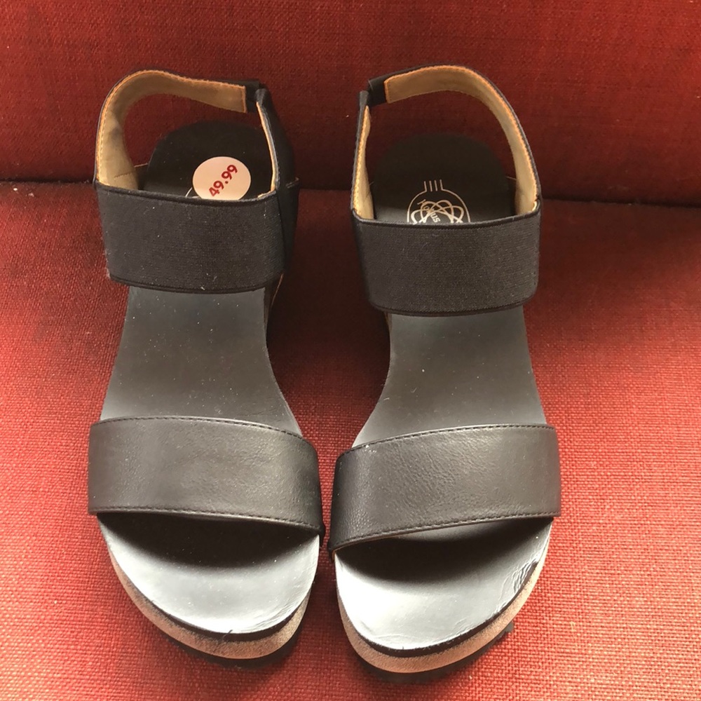 Wedge black two strapped sandals